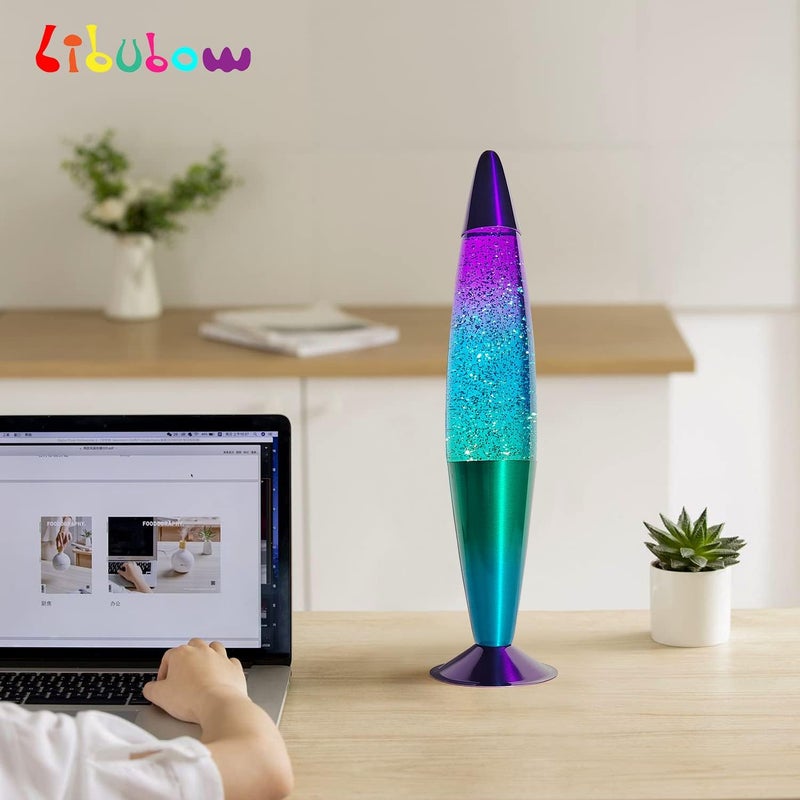 Libubow Store 16 Inch Green Blue Purple Rainbow Glitter Lamp, 2 Bulbs, Night Light Rainbow Lamp, Relaxing Mood Lighting Night Light for Adults, Kids, Teens, Home Room Office Decor, Present - Image 1